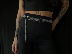 Ceinture en maille d'acier inoxydable avec anneaux en O, plaquée argent, style armure, chaîne épaisse, accessoire de taille tendance - Product Image 2