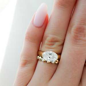IGI 3Ctw Diamond Engagement <b>Rings</b> 14K Solid Gold East West Half Bezel Oval Cut Lab Grown Solitaire <b>Chunky</b> Modern Wedding Jewelry - Product Image 2