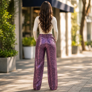 Pantalon en cuir de python embossé fait main, pantalon large en cuir de serpent de luxe, pantalon en cuir pour femme - Product Image 6