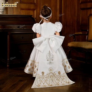 Vestido de Princesa Arabesque Blanco Babeeni para Niñas, Diseño Floral Bordado a Mano, Otoño, 100% Algodón Tafetán Ecológico, Midi - Product Image 4
