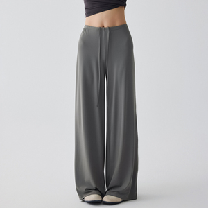 Pantalones de Punto Grises de Pierna Ancha y Corte Holgado para Mujer, con Cintura Ajustable con Cordón, para Uso Casual de Verano - Product Image 6