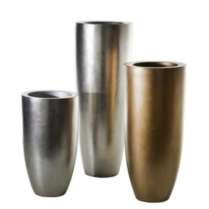 Vase en aluminium martelé argenté avec ouverture conique, vases à fleurs en métal - Product Image 5