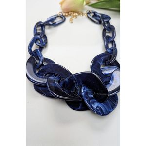 Premium Marble Blue Chain Link Resin <b>Necklace</b> Oversized Contemporary <b>Statement</b> Jewelry Fashion <b>Necklace</b> for Women - Product Image 1