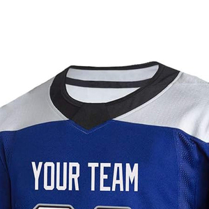 Maillot de hockey sur glace personnalisé, col en V, manches longues, impression sublimée, polyester respirant, unisexe adulte, bleu et blanc, numéros d'équipe - Product Image 6