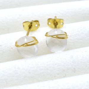 Minimalist Clear Quartz Oval <b>Stud</b> Earrings | Handmade Wire Wrapped Crystal | Everyday Healing Jewelry - Product Image 5