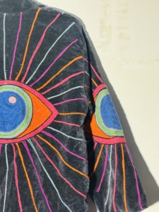Handmade <b>Velvet</b> Eye Embroidery <b>Jacket</b> - Psychedelic Evil Eye Kimono - Bohemian Statement Coat - Product Image 2