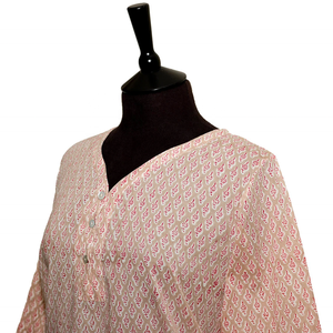 OFERTA Blusa Kurta de Longitud Media Estilo 11 Beige con Motivo Coral, Blusa India para Mujer, Blusa Estampada, Blusa Estampada a Mano con Cuello en V y Manga Larga - Product Image 2