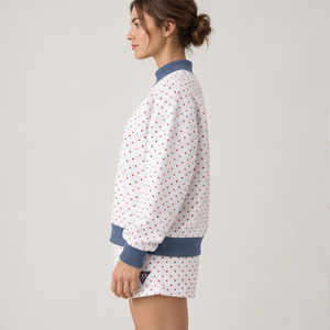 Women's White Allover Microdot Mock Neck 2-Piece <b>Shorts</b> <b>Set</b> Custom Casual Sportswear - Product Image 4