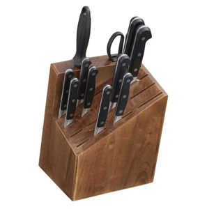 Ensemble de couteaux de cuisine marron avec bloc de rangement à fentes, manches rivetés noirs, lames argentées et ciseaux pour trancher et hacher - Product Image 1