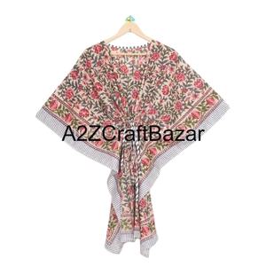 Robe kaftan en coton imprimé, robe pour femme, kaftan indien court fait main, magnifiques robes de plage, cadeau pour elle - Product Image 1