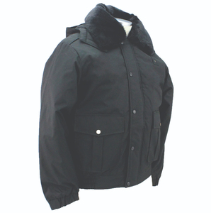 Black Winter <b>Jacket</b> with Faux Fur Collar and Hooded Design - Product Image 2