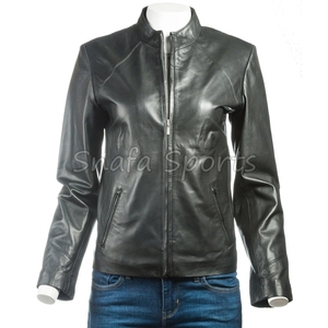 Women Premium Leather <b>Zipper</b> Jacket Stylish Short Slim Fit Biker Coat Trendy Winter Outerwear for Ladies Fashion - Product Image 6