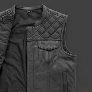 Chaleco de Motociclista de Cuero Vacuno Negro para Hombre, Chaleco de Cuero Genuino con un Solo Botón, Transpirable, Resistente al Viento, con Bolsillos, Estilo Boho - Product Image 4