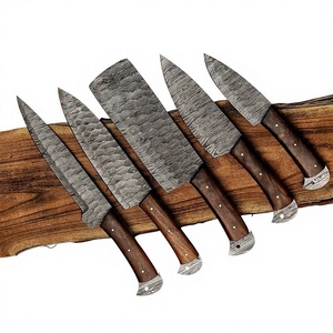 Juego de Cuchillos de Acero de Damasco de 5 Piezas, Cuchillos de Chef Hechos a Mano con Mango de Madera, Hojas de Acero al Carbono de Borde Recto, 96 Capas - Product Image 1