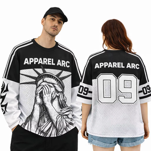 Maillot personnalisé surdimensionné en maille avec sublimation graphique, manches longues, streetwear unisexe, fournisseur en gros aux États-Unis - Product Image 1