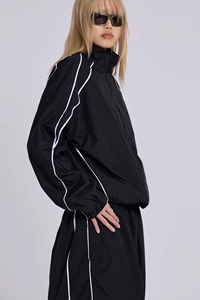 <b>Women's</b> Black Tracksuit Set Solid Color Loose Fit Full Sleeve Zipper Closure Streetwear Style Breathable Polyester Pants <b>Jacket</b> - Product Image 3