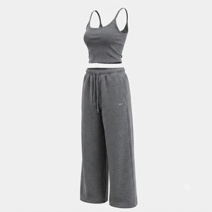 Conjunto de 2 piezas para mujer: Top camisero sin mangas y pantalones de chándal de pierna ancha, atuendo casual personalizado de algodón para mujer - Product Image 6