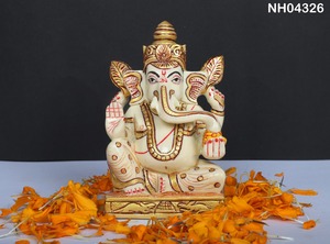 Nirmala Handicrafts - Estatua de Ganesha de Resina Hecha a Mano, 3x2x4.5 Pulgadas, Figuras Religiosas Culturales Tradicionales, Decoración de Mesa, Diwali - Product Image 2