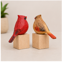 Figurines d'oiseaux cardinaux en bois écologiques faites à la main, artisanat rustique en bois, décoration de table pour salon, 2 pièces