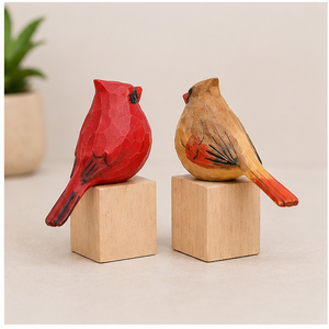 Figurines d'oiseaux cardinaux en bois écologiques faites à la main, artisanat rustique en bois, décoration de table pour salon, 2 pièces - Product Image 2