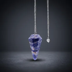 Pendule en cristal de sodalite naturelle pour l'équilibrage des chakras, avec chaîne argentée, pierre précieuse bleue facettée, pour la radiesthésie, Thanksgiving, la remise des diplômes - Product Image 4