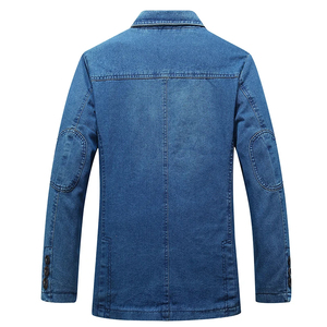 Chaqueta vaquera para hombre, estilo casual, corte ajustado, abotonadura sencilla, algodón, azul, cuello vuelto, manga regular, estilo invierno, a la moda - Product Image 5