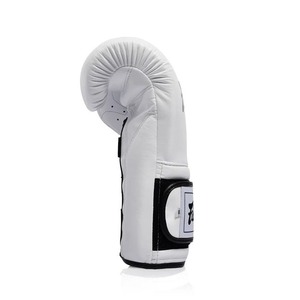 Custom Made Fairtex White Leather Boxing Gloves Velcro Closure Adjustable Wrist <b>Strap</b> Made In Thailand For Adults Training - Product Image 3