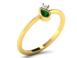 14k Solid Gold <b>Fine</b> <b>Ring</b> Glass filled Emerald Cut Stone Round Clear Stone Bezel Set Wedding Trendy Jewelry for Women - Product Image 1