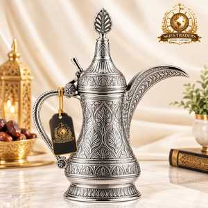กาต้มกาแฟแบบอาหรับสีเงินและสีทอง ดัลลาห์ ชุดเครื่องใช้สำหรับเสิร์ฟกาแฟแบบอิสลามแบบดั้งเดิม กระติกน้ำร้อนสำหรับเครื่องดื่มร้อน สำหรับการต้อนรับแขก - Product Image 6