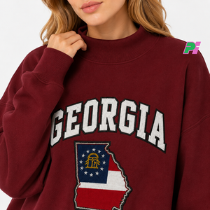 Sudadera de cuello alto Georgia para mujer, negra, con mapa del estado bordado, corte oversize, para otoño - Product Image 6