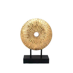 Sculpture de disque en métal doré de qualité supérieure sur socle, figurine décorative moderne abstraite ronde pour table, en fer, pièce d'appoint pour la maison - Product Image 1