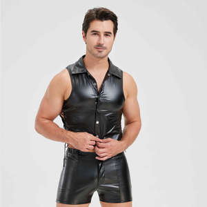Gilet tendance en similicuir sans manches, style européen et américain, lingerie sexy pour homme, performance scénique, noir, pour la nuit - Product Image 1
