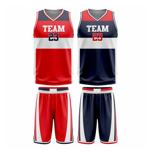 Team Basketball Jersey Set Red Navy V-Neck Sleeveless Moisture Wicking Sublimated Print Adult Unisex 23 - Product Image 4