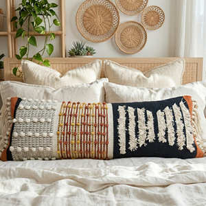 Housse de coussin bohème en laine et coton avec motif à rayures chevron, coussin décoratif tissé texturé, coussin d'appoint géométrique bohème - Product Image 2