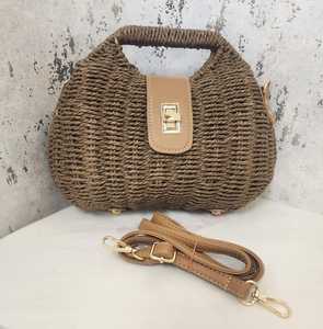 Woven Straw Tote Bag PU Leather <b>Strap</b> Lock Closure Lightweight Shoulder Purse for Beach Travel Daily Use - Product Image 1