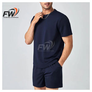 Conjuntos de camiseta y pantalones cortos casuales de verano para hombre, 100% algodón, transpirables, estilo urbano, con impresión de logotipo personalizado - Product Image 1