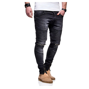 Men's New Solid Blue Denim Straight Leg Pants Casual Loose High <b>Waist</b> <b>Elastic</b> Trousers Winter <b>Jeans</b> Pant Embroidered Technics - Product Image 1
