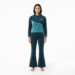 Women's Two Color <b>Velvet</b> <b>Hoodie</b> Jogger Set Long Sleeve Breathable Lightweight Winter Casual Sportswear Tracksuit - Product Image 1