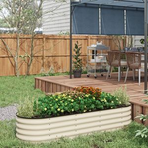 Kit Orto Rialzato Zincato 1.93m x 0.61m x 0.43m con Fioriera in Metallo e Bordo di Sicurezza Color Crema - Product Image 2