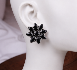 Boucles d'oreilles à fleurs pour femmes |   Agate Facettée Sertie dans un Cadre en Laiton Plaqué Argent Vintage 0,3 mm |   Bijoux de mariage ER-991 ARTS JEWELS - Product Image 5