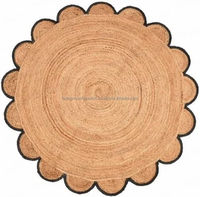 Elegant Handwoven Braided Jute Rug with Decorative Looped Border Natural Modern Anti-Bacteria Floor Mat for Living Room Entryway