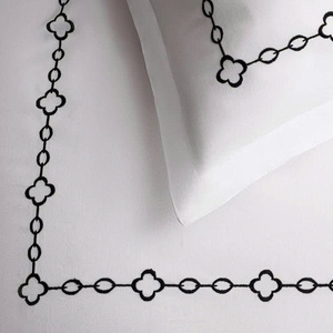 Wholesale Custom Cotton Duvet Cover <b>Sets</b> Embroidered Black Geometric Chains 250TC <b>Bedding</b> <b>Sets</b> & Pillowcases for Home Hotel - Product Image 3