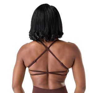 Soutien-gorge de sport marron pour femme à dos croisé, doux et extensible, idéal pour l'entraînement, la course, le yoga et les activités sportives - Product Image 2