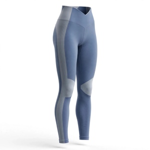 Leggings de sport pour femme, taille haute, longueur intégrale, sans couture, en polyamide tricoté fin, bleu-gris, extensible, respirant, compressif - Product Image 4