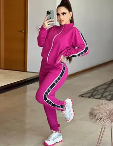 Conjunto Deportivo para Mujer, Chaqueta con Cierre y Cuello Alto, Pantalones Deportivos, Color Sólido, Transpirable, Poliéster, Ropa de Otoño - Product Image 5