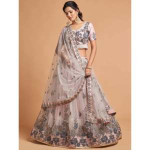 Filet de soirée brodé Zari super gris Lehenga Choli - Product Image 6