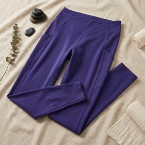 Purple Color <b>Leggings</b> <b>with</b> <b>Pocket</b> High Waist Full Length Knitted Spandex Polyester Breathable Quick Dry Women's Activewear - Product Image 5