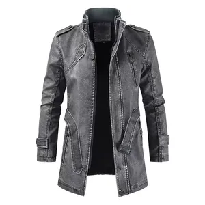2026 New <b>Men's</b> Custom Leather Jacket High Quality Canvas with Stand Collar Fashionable Design for Winter with Front Logo - Product Image 2