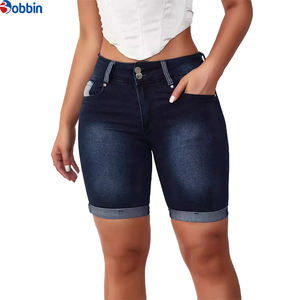 Shorts Casuales de Mezclilla para Mujer, de Alta Calidad, Cómodos, Color Personalizado, Transpirables, con Bolsillos, Corte Recto, Cintura Alta, Lavado Desgastado - Product Image 1