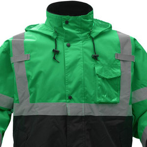 Chaqueta de Trabajo con Capucha Reflectante de Alta Visibilidad para Hombre, Verde y Negro, Chaqueta de Seguridad de Poliéster con Cremallera y Bolsillos - Product Image 6